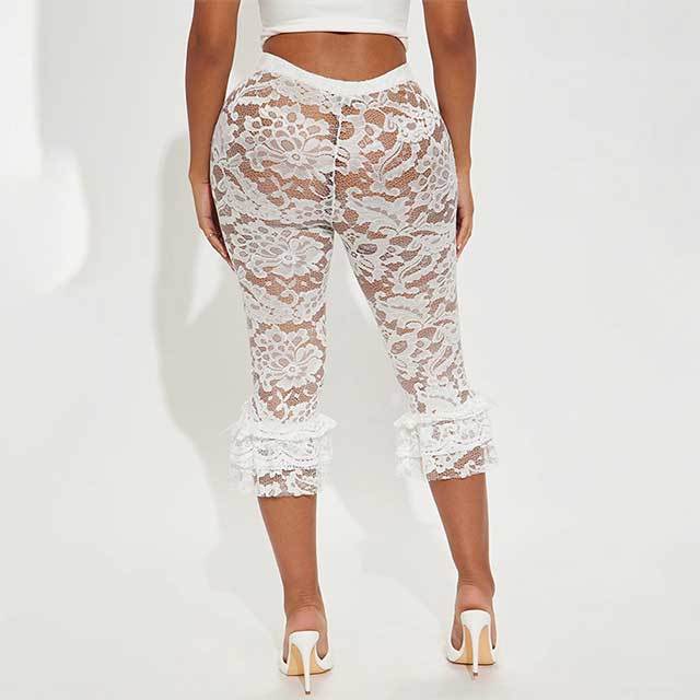See Through Lace Ruffled Skinny Leggings