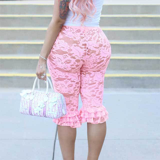 See Through Lace Ruffled Skinny Leggings