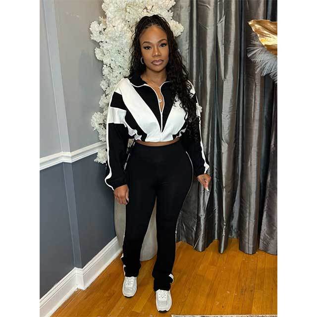 Contrast Color Sports Casual Pant Set