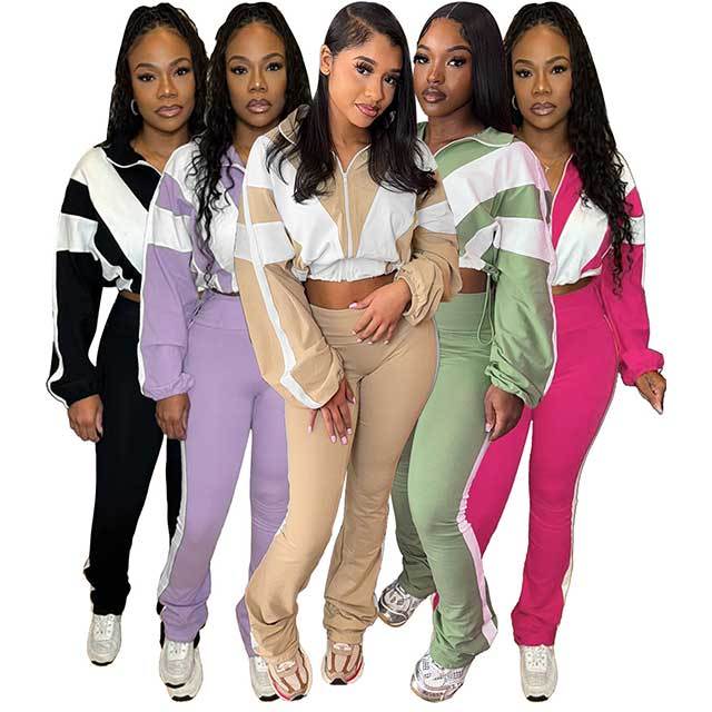 Contrast Color Sports Casual Pant Set
