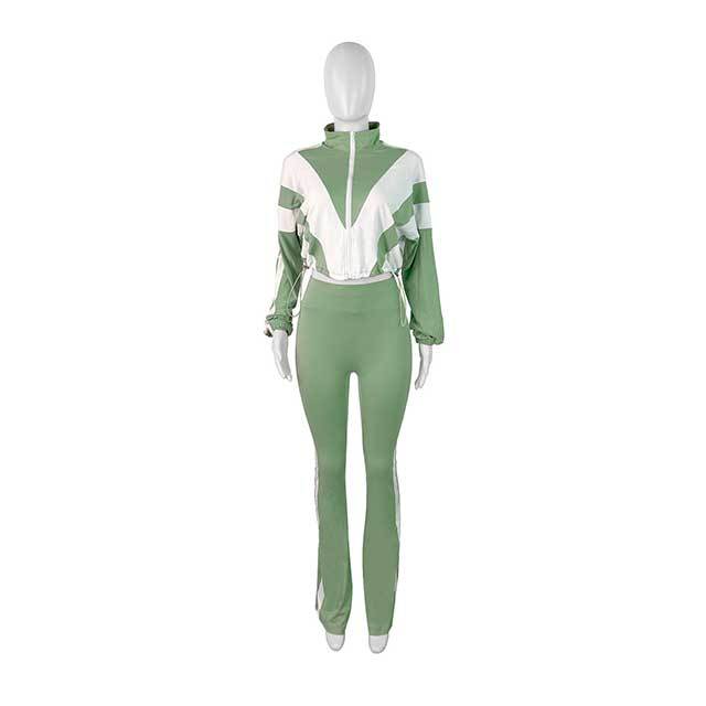 Contrast Color Sports Casual Pant Set