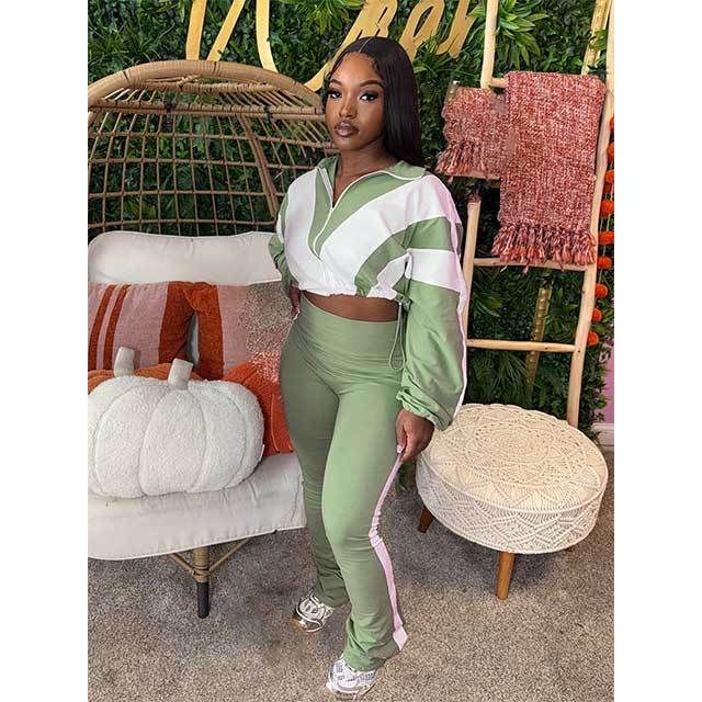 Contrast Color Sports Casual Pant Set
