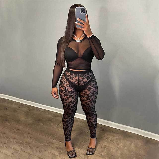 High Elastic See Through Skinny Lace Leggings