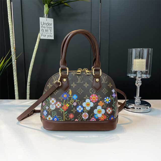 Leather Floral Print Crossbody Handbag