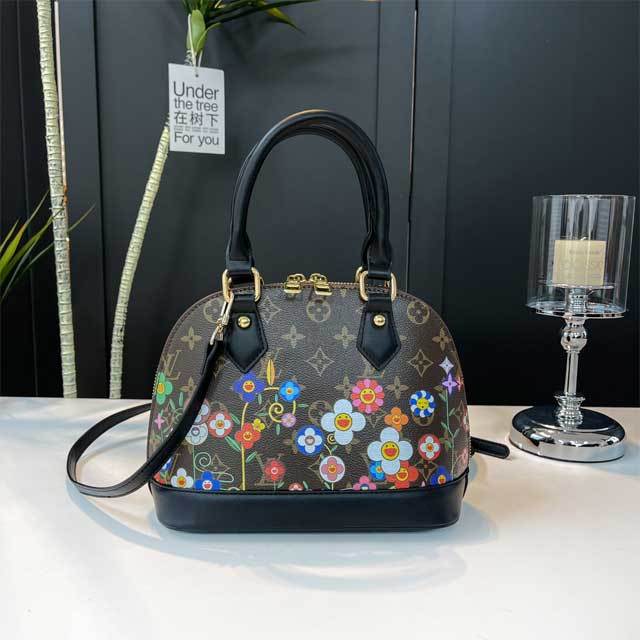 Leather Floral Print Crossbody Handbag