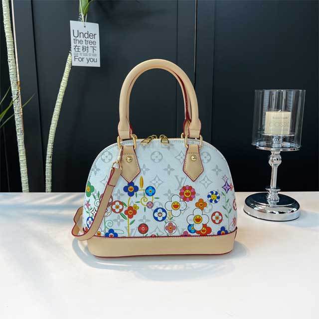 Leather Floral Print Crossbody Handbag