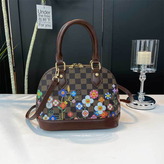 Leather Floral Print Crossbody Handbag