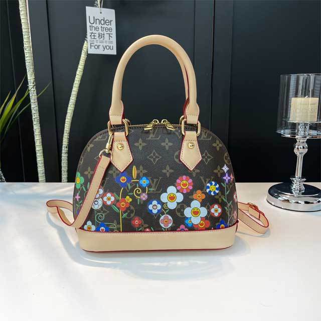 Leather Floral Print Crossbody Handbag