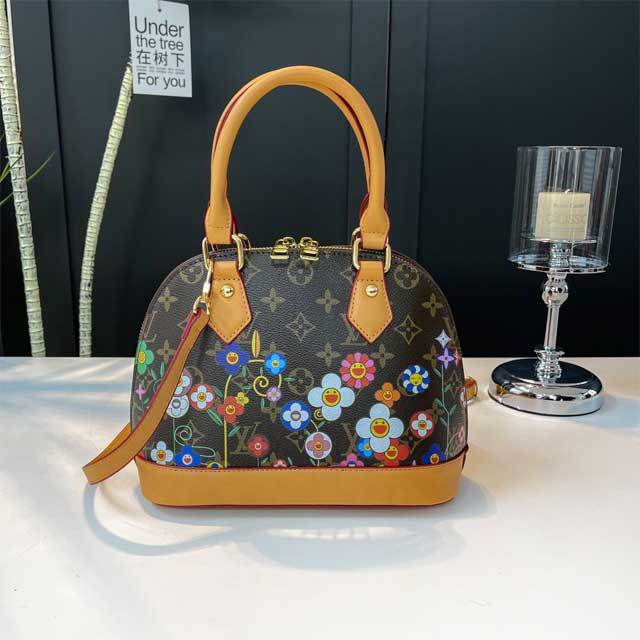 Leather Floral Print Crossbody Handbag