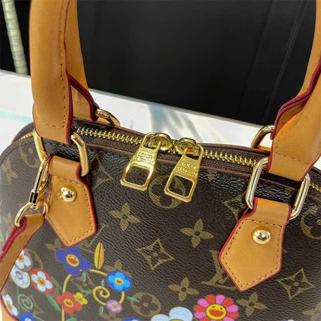Leather Floral Print Crossbody Handbag