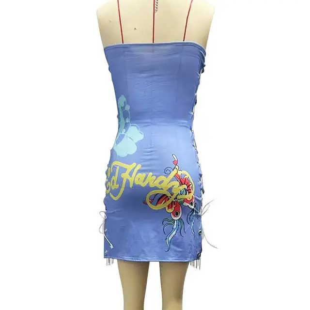 Chains Halter Neck Hollow Out Laced Up Mini Dress