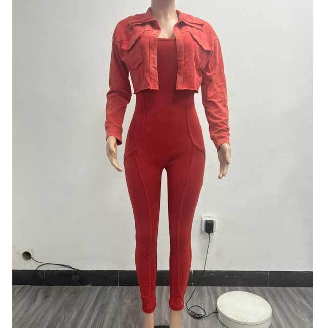 Washed Distressed Jumpsuit Set