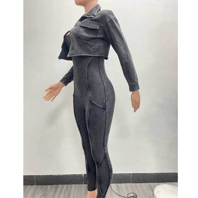 Washed Distressed Jumpsuit Set
