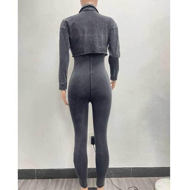 Washed Distressed Jumpsuit Set