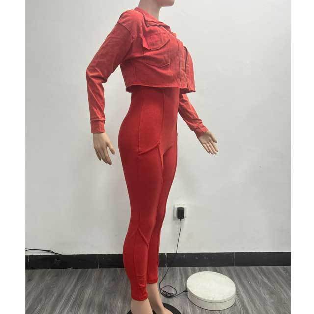 Washed Distressed Jumpsuit Set