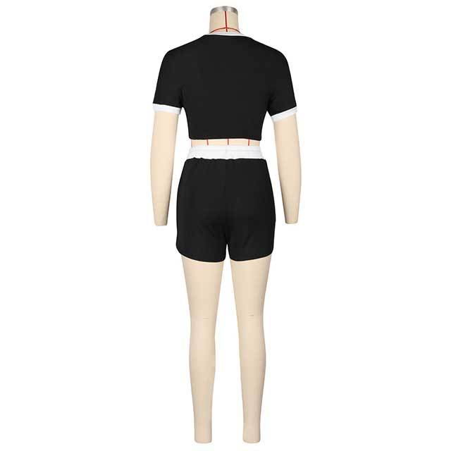 Casual Style O Neck Crop Top 2 Pieces Short Set
