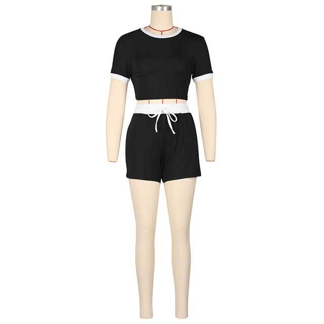 Casual Style O Neck Crop Top 2 Pieces Short Set