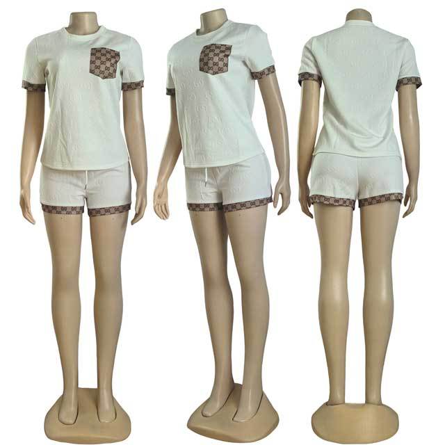 Fashion Embossing Two Piece Short Set
