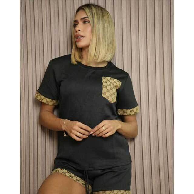 Fashion Embossing Two Piece Short Set