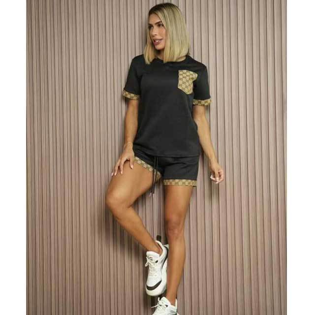 Fashion Embossing Two Piece Short Set