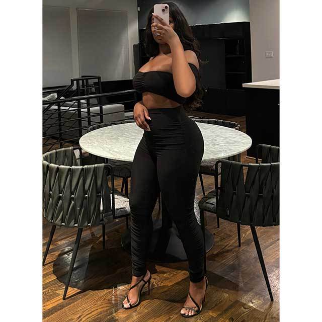 Off Shoulder Crop Top Stacked Legging Set