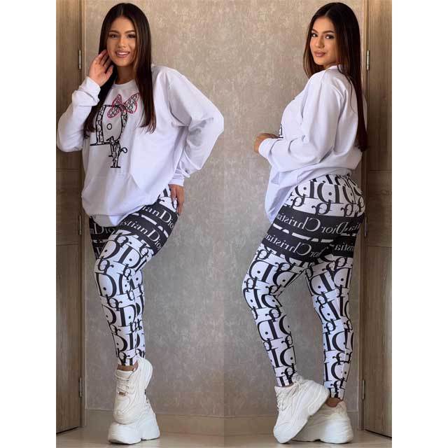 Printed Long Sleeve Casual Pants Suit