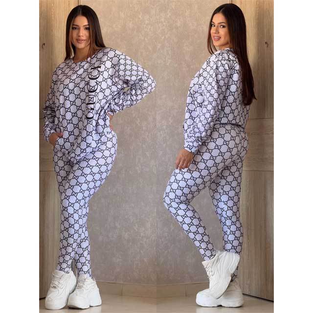 Printed Long Sleeve Casual Pants Suit