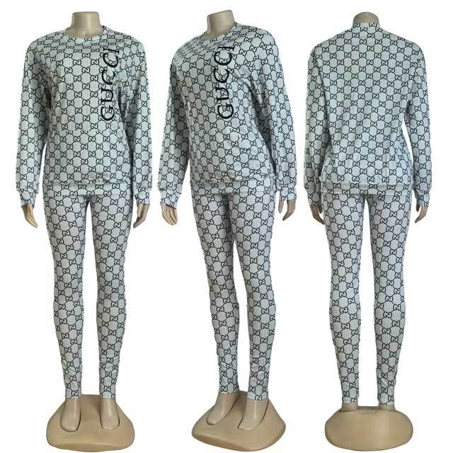 Printed Long Sleeve Casual Pants Suit