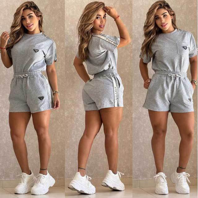 Fashion Logo Embossing Casual Short Set