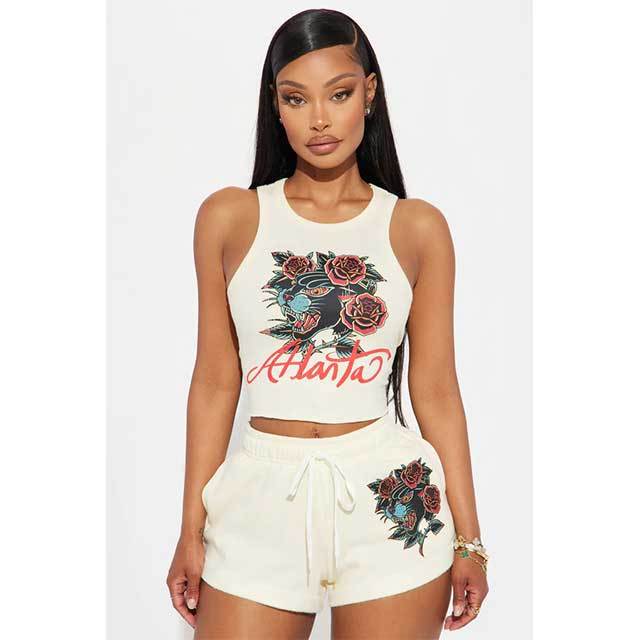 Chic Printed Tank Top Casual Shorts Set