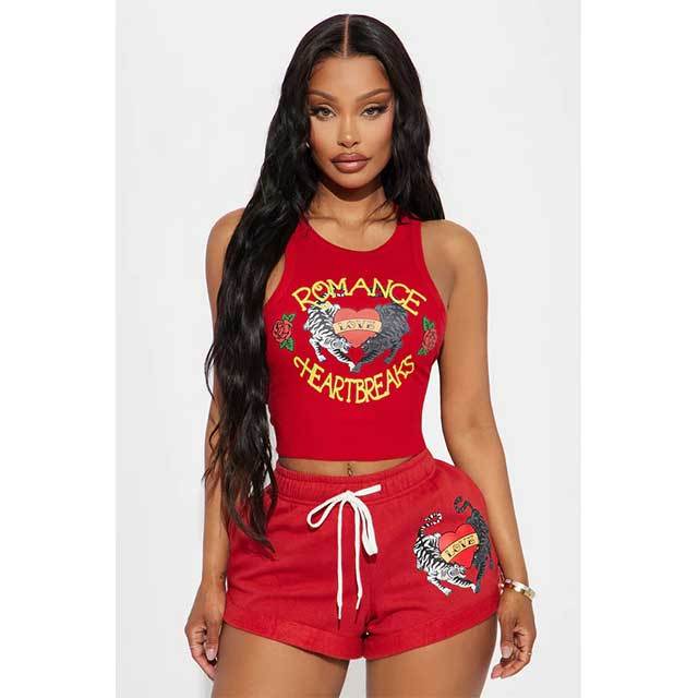 Chic Printed Tank Top Casual Shorts Set