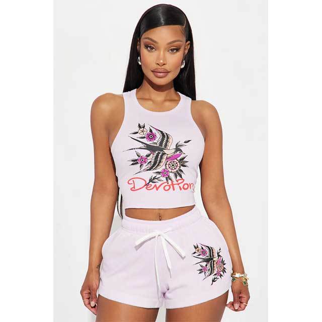 Chic Printed Tank Top Casual Shorts Set
