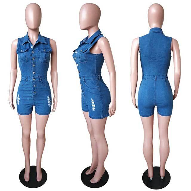 Ripped Washed Slim Fit Denim Romper