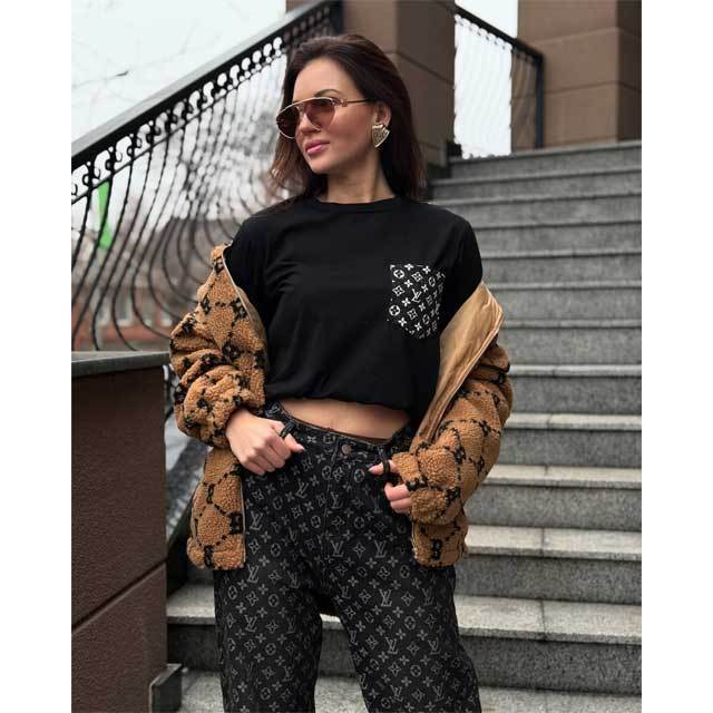 Short Sleeve Top Jacquard Jeans Set