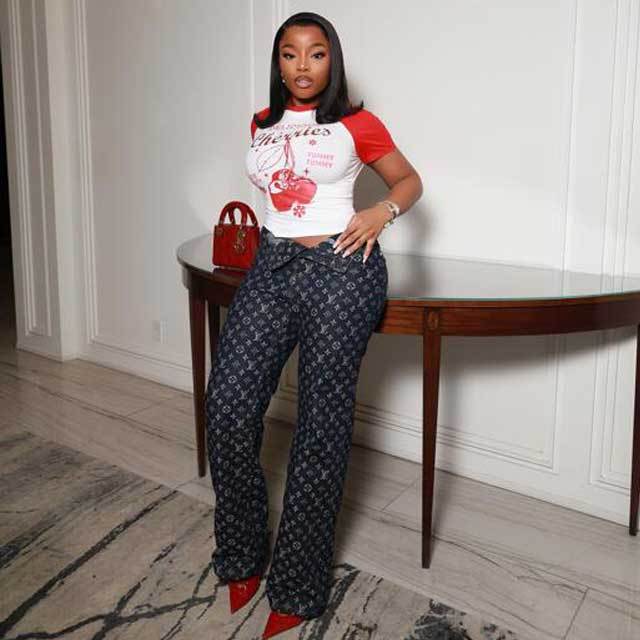 Short Sleeve Top Jacquard Jeans Set