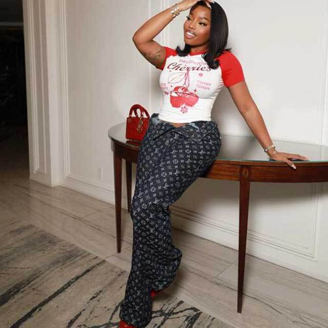 Short Sleeve Top Jacquard Jeans Set