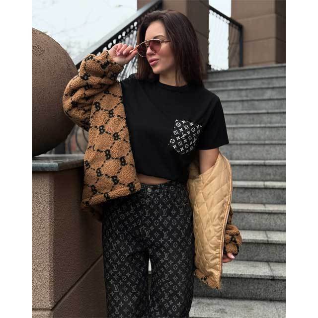 Short Sleeve Top Jacquard Jeans Set