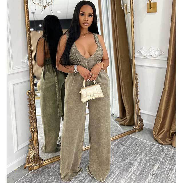 Sleeveless V Neck Loose Style Jumpsuit