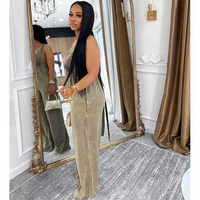 Sleeveless V Neck Loose Style Jumpsuit