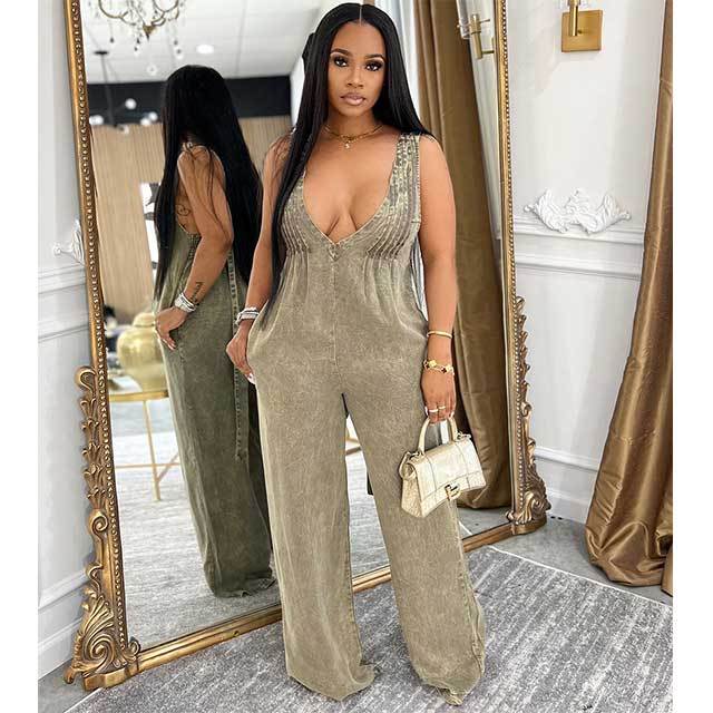 Sleeveless V Neck Loose Style Jumpsuit