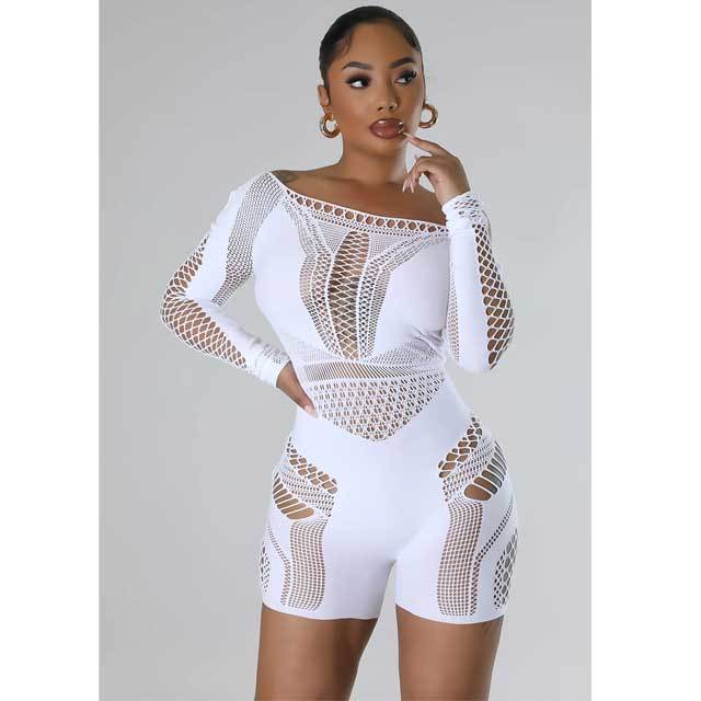 Hollow Out Long Sleeve Lingerie Romper