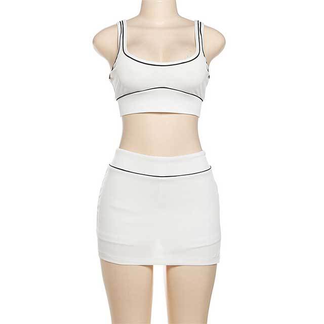 Contrast Color Tank Top Skinny Mini Skirt Set