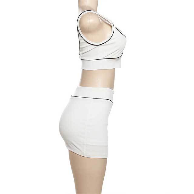 Contrast Color Tank Top Skinny Mini Skirt Set