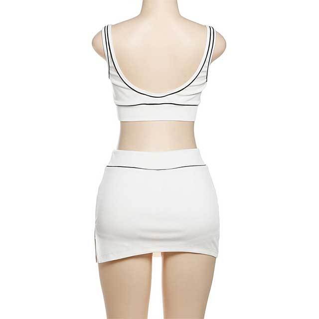 Contrast Color Tank Top Skinny Mini Skirt Set