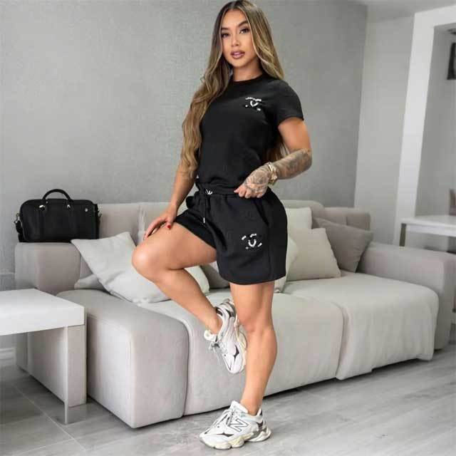 Embroidery Embossing Casual Short Set