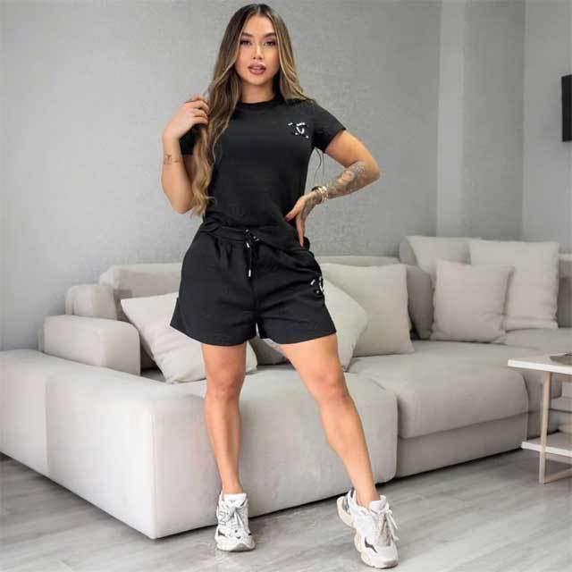 Embroidery Embossing Casual Short Set