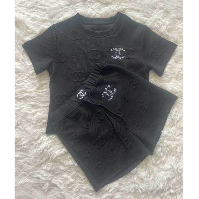Embroidery Embossing Casual Short Set