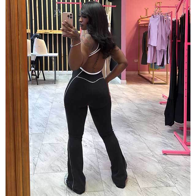 High Elastic Hollow Out Sportwear Bell Jumpsuit