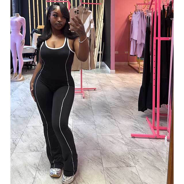High Elastic Hollow Out Sportwear Bell Jumpsuit