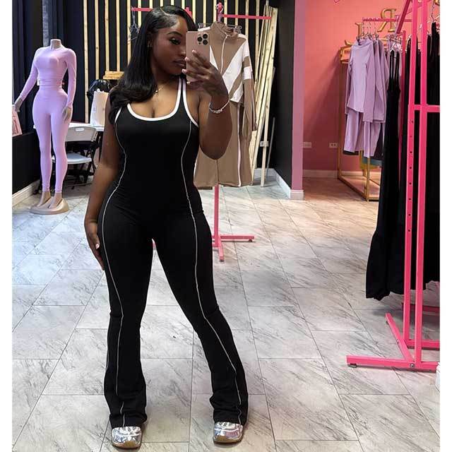 High Elastic Hollow Out Sportwear Bell Jumpsuit